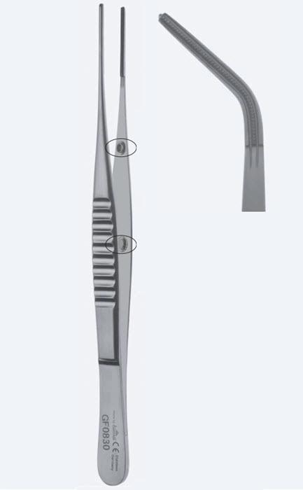 Пінцети для тканин De Bakey Anti-Cross, Safety Pin, Press Stopper, зуб De Bakey, крок кінч 2 мм, довж 200 мм. Бренд - Asanus Medizintechnik Gmb, Німеччина